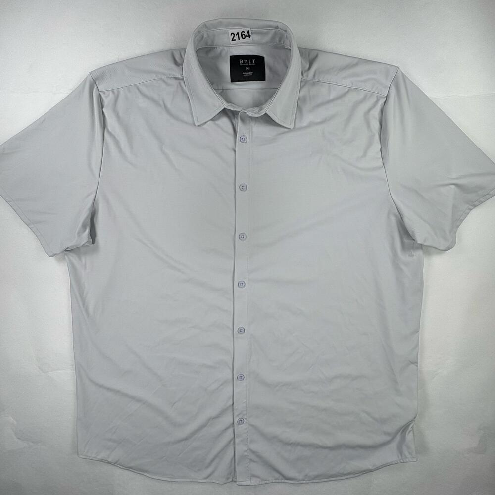 BYLT Executive Stretch 2.0 Shirt Mens 2XL Gray Short Sleeve Button Down